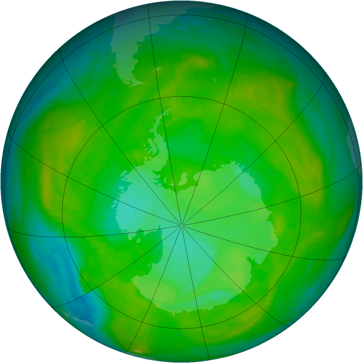 Antarctic ozone map for 27 December 1988